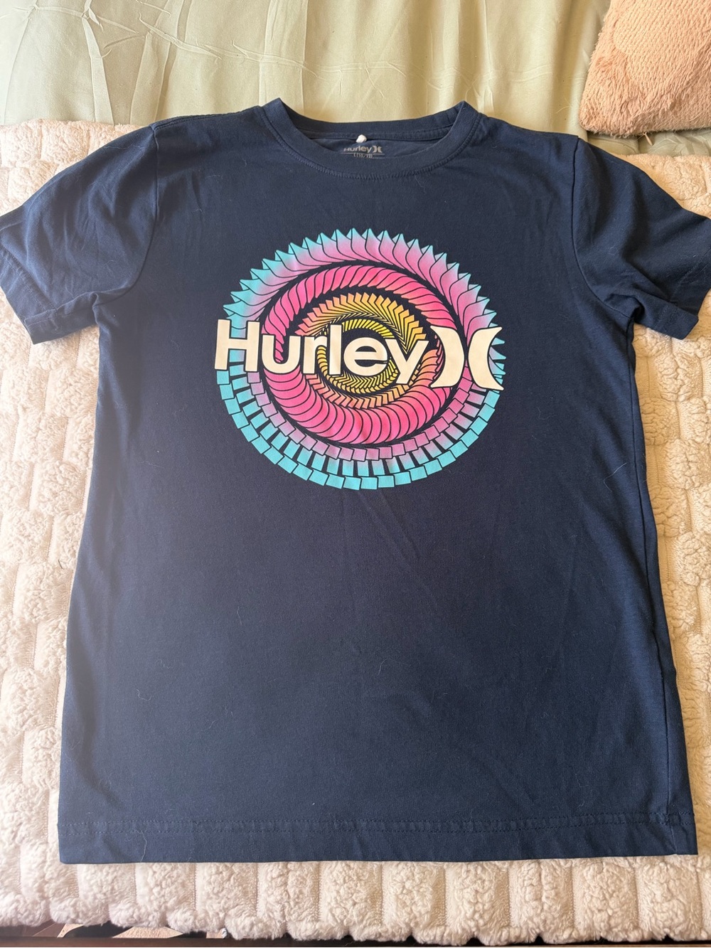 Hurley Navy Crewneck Tee with White Logo Print Youth